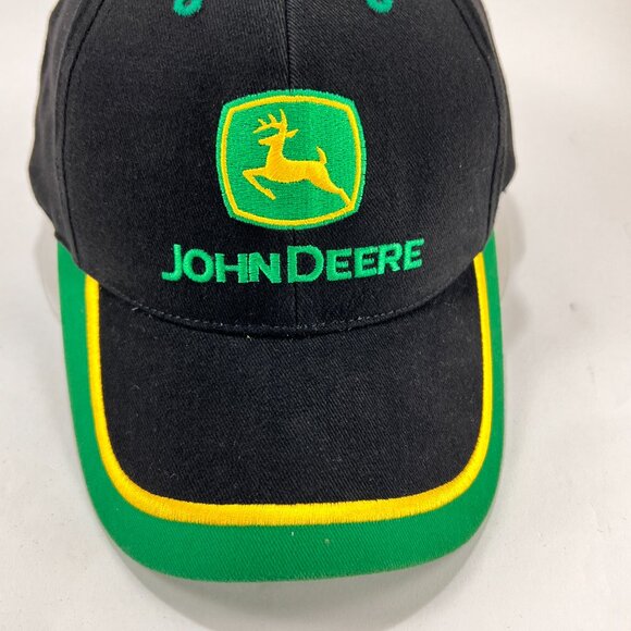 John Deere Strap Back Cap Hat Black Baseball Spell Out Tractor Farming Logo Mens - Picture 8 of 13